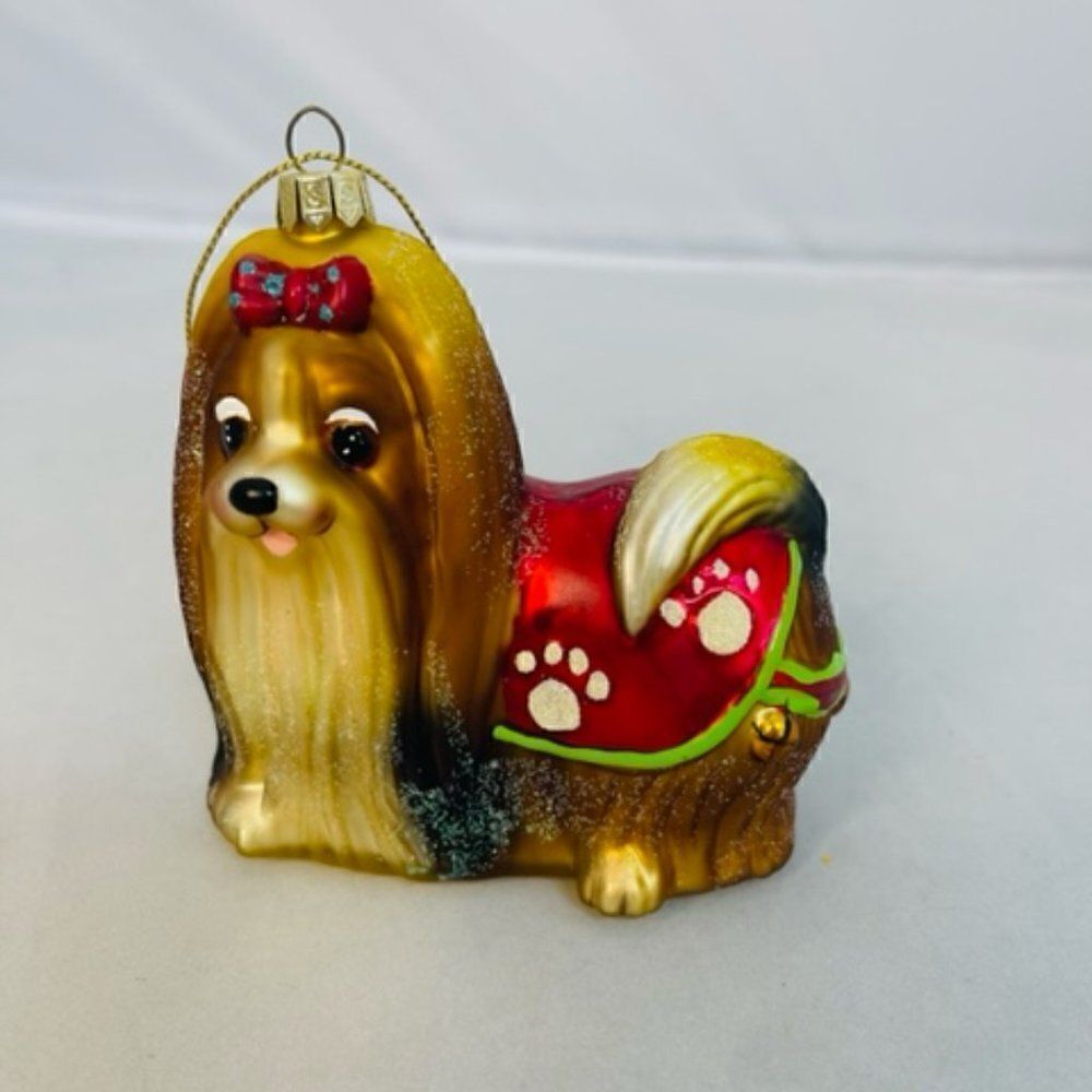 Hand Blown Glass Lhasa Apso Yorkie Ornament 4" Excellent new ornament  No packag